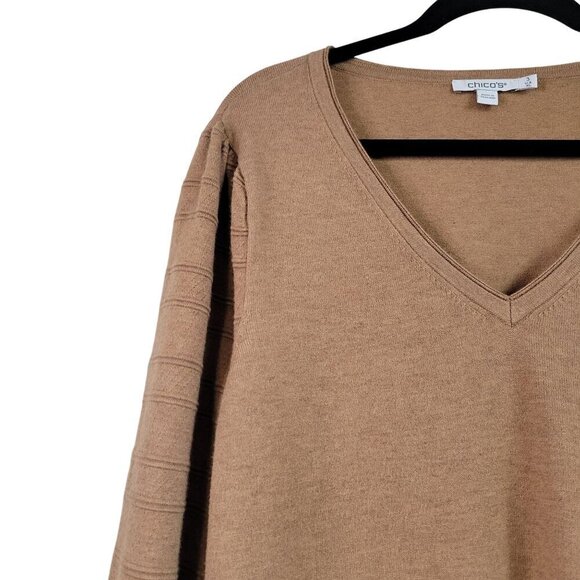 Chico's Women's Cashmere Blend Puffed Tiered Sleeve Detail Camel Sweater Size XL - Picture 4 of 13